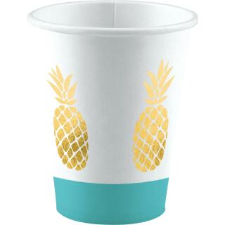 44-teiliges Party-Set Pineapple Vibes - Ananas - Teller Becher Servietten Trinkhalme  für 8 Personen