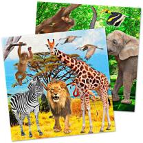 68-teiliges Party-Set - wilde Tiere - Safari  - Löwe, Zebra, Giraffe, Elefant - Teller Becher Servietten Trinkhalme für 16 Kinder