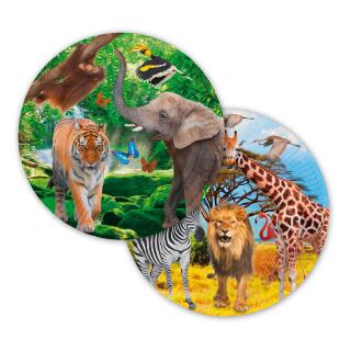 68-teiliges Party-Set - wilde Tiere - Safari  - Löwe, Zebra, Giraffe, Elefant - Teller Becher Servietten Trinkhalme für 16 Kinder