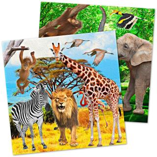 68-teiliges Party-Set - wilde Tiere - Safari  - Löwe, Zebra, Giraffe, Elefant - Teller Becher Servietten Trinkhalme für 16 Kinder