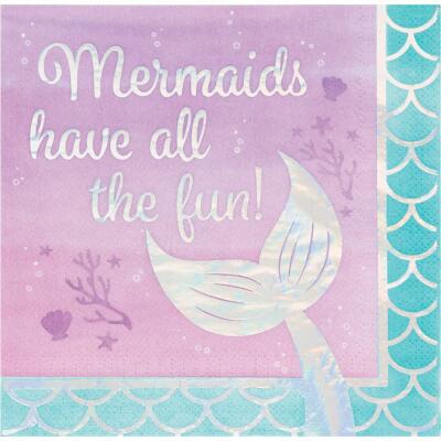 Schimmernde Meerjungfrau - Servietten - mermaids have all the fun -  irisierend - 16 Stück, 33 x 33 cm