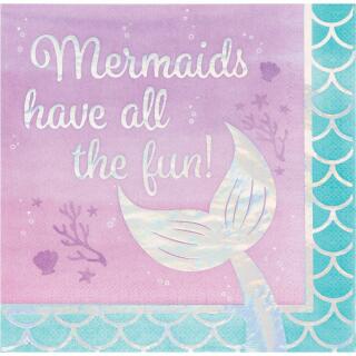 Schimmernde Meerjungfrau - Servietten - mermaids have all the fun -  irisierend - 16 Stück, 33 x 33 cm
