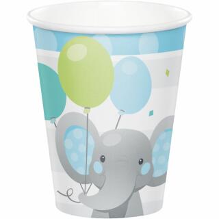 64-teiliges Party-Set Bezaubernder Elefant blau Teller Becher Servietten Trinkhalme für 16 Kinder