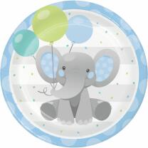 44-teiliges Party-Set Bezaubernder Elefant blau Teller Becher Servietten Girlande Hängedeko Trinkhalme für 8 Kinder