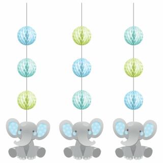 44-teiliges Party-Set Bezaubernder Elefant blau Teller Becher Servietten Girlande Hängedeko Trinkhalme für 8 Kinder