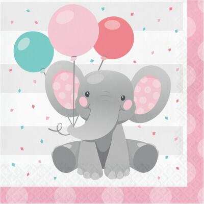 Servietten Bezaubernder Elefant rosa16 Stück 33 x 33 cm