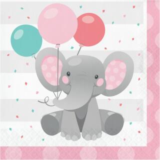 64-teiliges Party-Set Bezaubernder Elefant rosa Teller Becher Servietten Trinkhalme für 16 Kinder