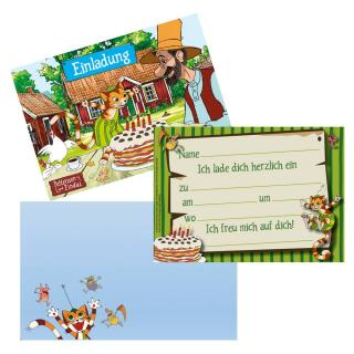 Pettersson und Findus Einladungskarten mit Umschlag, 8 Stück