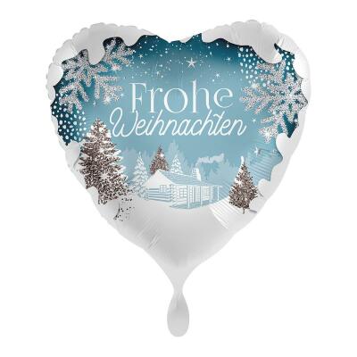Folienballon Herz 43 cm - Frohe Weihnachten - Winterlandschaft
