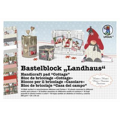 Bastelblock Landhaus Winter, 300 g/m²,  16 Blatt 24 x 34 cm