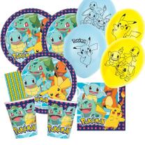 46-teiliges Party-Set Pokemon - Teller Becher Servietten Luftballons Trinkhalme für 8 Kinder