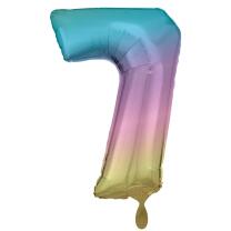 Folienballon Zahl  83 cm  regenbogen pastel - Auswahl 7