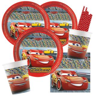 44-teiliges Party-Set-  Cars 3 Teller Pappbecher Servietten + Trinkhalme für 8 Kinder