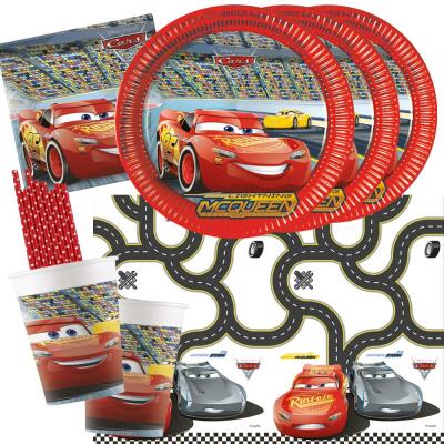 45-teiliges Party-Set-  Cars 3 Teller Pappbecher Servietten Tischdecke + Trinkhalme für 8 Kinder