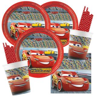 68-teiliges Party-Set-  Cars 3 Teller Pappbecher Servietten + Trinkhalme für 16 Kinder