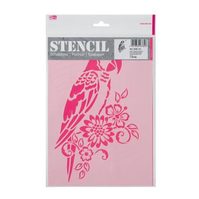 Schablone / Stencil DIN A4 - Papagei und Blumen