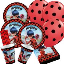 50-teiliges Party-Set Miraculous Ladybug - Teller Becher Servietten Trinkhalme Luftballons  für 8 Kinder