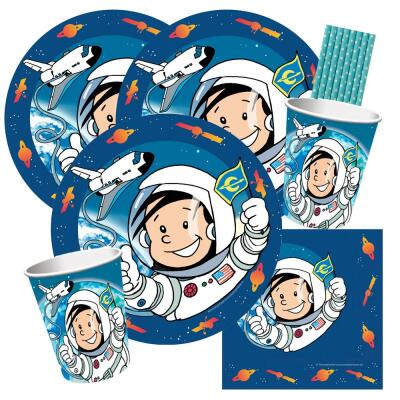 44-teiliges Party Set - Astronaut Flo Teller Becher Servietten Trinkhalme für 8 Kinder