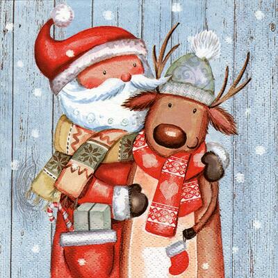 Serviette Santa & Rentier - 1 Serviette 33 x 33 cm