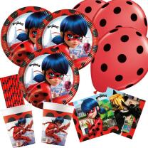 50-teiliges Party-Set - Miraculous Ladybug Teller Becher Servietten + Trinkhalme Luftballons  für 8 Kinder