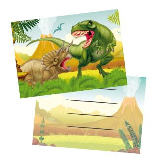 70-teiliges Party-Set Dinosaurier - riesiger Dino - Teller Becher Servietten Girlande Hängedeko Einladungen Tüten Luftballons Trinkhalme für 8 Kinder