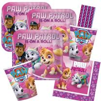 44-teiliges Party-Set Paw Patrol pink - Teller Becher Servietten Trinkhalme für 8 Kinder