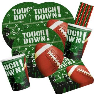 40-teiliges Party-Set - Football touchdown Teller Becher Servietten + Trinkhalme für 8 Personen