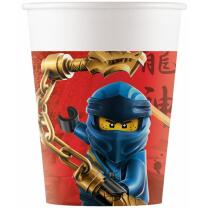 44-teiliges Party-Set Ninja - Ninjago - Teller Becher Servietten + Papiertrinkhalme für 8 Kinder