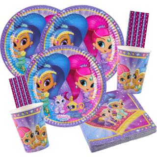 68-teiliges Party-Set Shimmer und Shine - Teller Becher Servietten Trinkhalme  für 16 Kinder