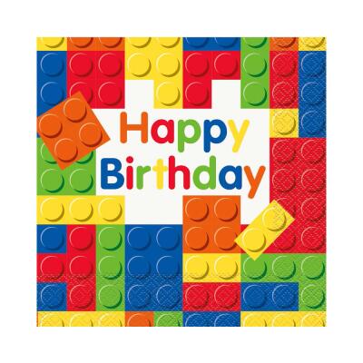 Bausteine Happy Birthday  -  Servietten,16 Stück