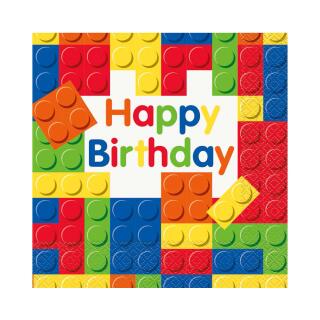 Bausteine Happy Birthday  -  Servietten,16 Stück
