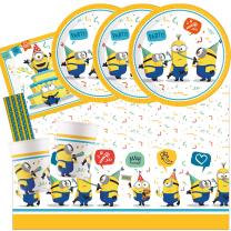 45-teiliges Party-Set Minions - Rise of Gru - Teller Becher Servietten Tischdecke Trinkhalme für 8 Kinder