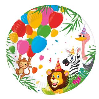 68-teiliges Party-Set Jungle Balloons Teller Becher Servietten Trinkhalme für 16 Kinder