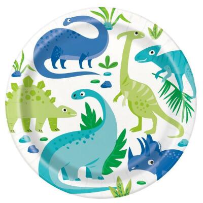 Pappteller - grüne und blaue Dinosaurier, 8 Stück