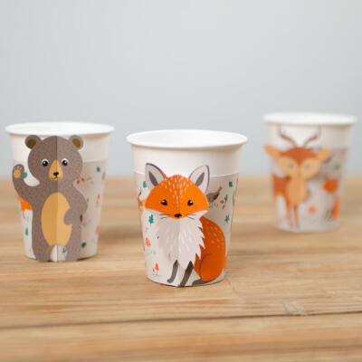 Pappbecher Waldtiere - Fuchs, Bär, Reh, 6 Stück