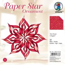 Paper Star Ornament Faltpapier 15 x 15 cm - rot/gold