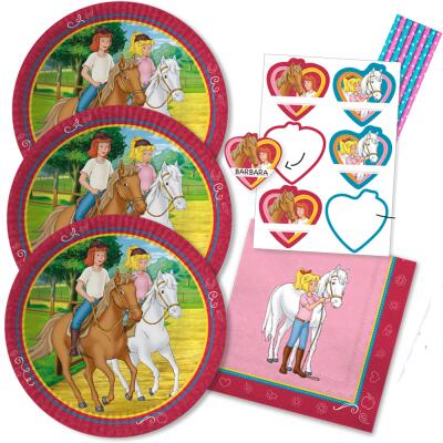 48-teiliges Party-Set - Bibi und Tina - Teller Namensaufkleber Servietten Trinkhalme  für 8 Kinder
