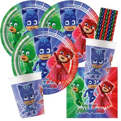 44-teiliges Party-Set PJ Mask Pyjamahelden - Teller Becher Servietten Trinkhalme für 8 Kinder