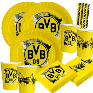 44-teiliges Party-Set BVB Dortmund Teller Becher Servietten + Trinkhalme für 8 Personen