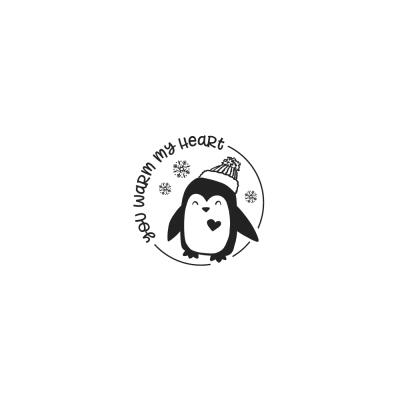 Butterer Holzstempel rund 3 cm - Pinguin - you warm my heart (136)