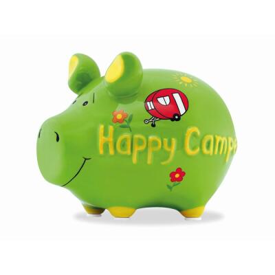 Sparschwein Keramik  - Happy Camper -  ca. 12 cm x 9 cm