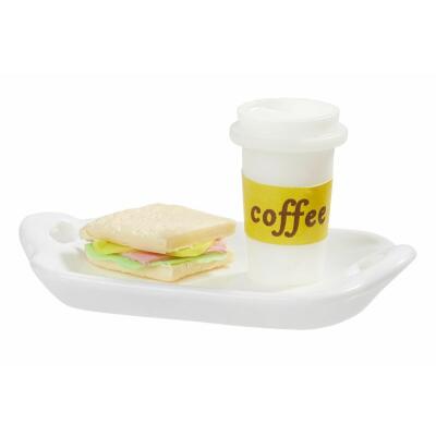 Miniatur Snack mit Getränk - Sandwich und Kaffee -  3-teilig
