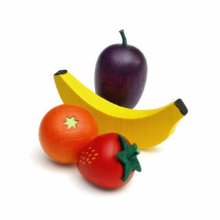 Erzi 28213 Obstmischung in der Dose Banane Pflaume Erdbeere Mandarine Kaufladenzubehör