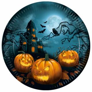 Pappteller  Halloween Geisterschloss Kürbis, 8 Stück