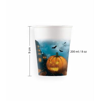 Pappbecher  Halloween Geisterschloss Kürbis, 8 Stück