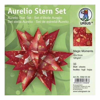 Aurelio Stern Faltblätter 15 x 15 cm - Magic Moments rot/gold