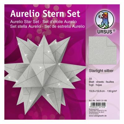 Aurelio Stern Set Faltblätter Starlight silber matt 20 x 20 cm