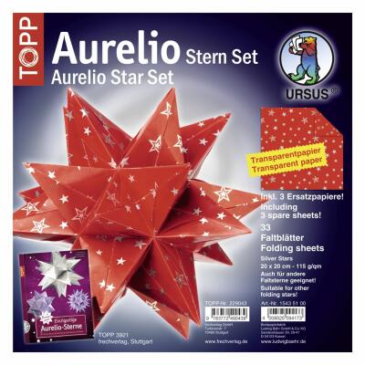 Aurelio Stern Set Faltblätter rot mit silbernen Sternen 20 x 20 cm