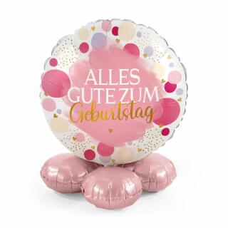Folienballon 43 cm - Alles Gute zum Geburtstag - rosa - mit Basis