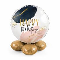 Folienballon 43 cm - Happy Birthday - mit Basis